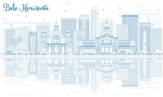 Очертите горизонт Белу-Оризонти с синими зданиями. Векторные иллюстрации. Деловые поездки и концепция туризма с современной архитектурой. Изображение для презентационного баннера и веб-сайта.