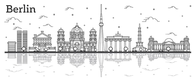 Outline berlin germany city skyline with historical buildings and reflections isolated on white