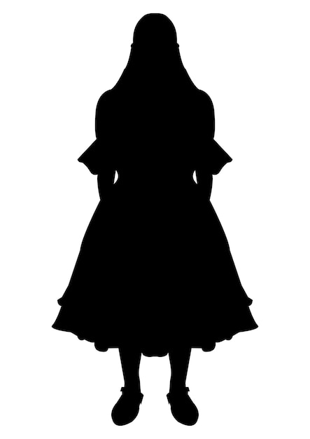 Outline black silhouette of a girl standing