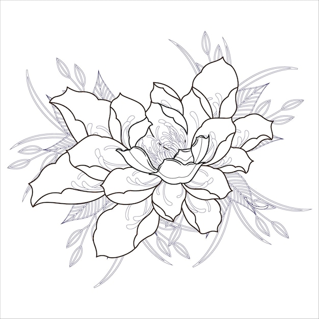 outline black and white flower coloring page