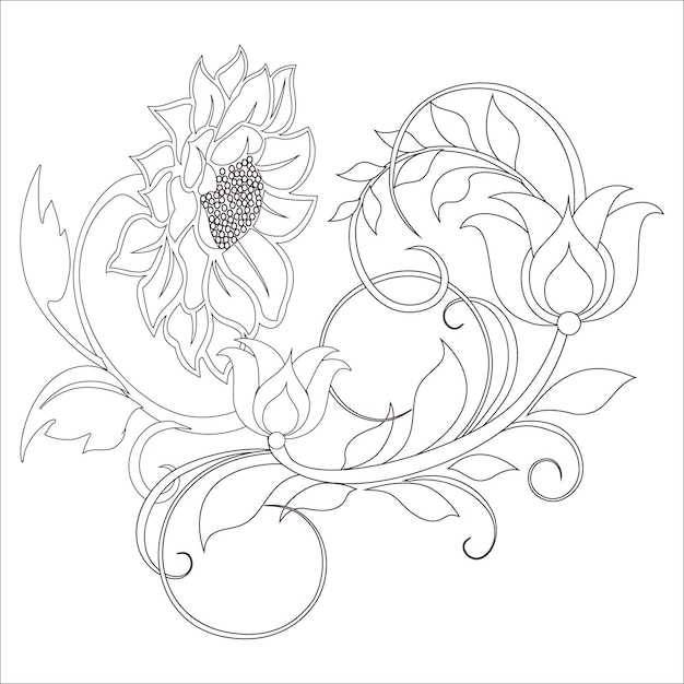 outline black and white flower coloring page