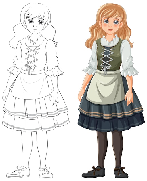 Outline of Blonde Woman in German Bavarian Outfit