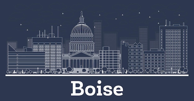 Delineare lo skyline della città di boise idaho con edifici bianchi. illustrazione di vettore. viaggi d'affari e concetto con architettura moderna. paesaggio urbano di boise con punti di riferimento.