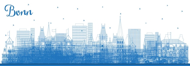 파란색 건물이 있는 독일 본(Bonn) 도시 스카이라인 개요 벡터 일러스트레이션 비즈니스 여행 및 역사적 건축물 개념