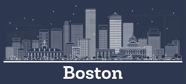 Outline Boston Massachusetts City Skyline with White Buildings. Vector Illustration. Business Travel and Concept with Modern Architecture. Boston USA Cityscape with Landmarks.