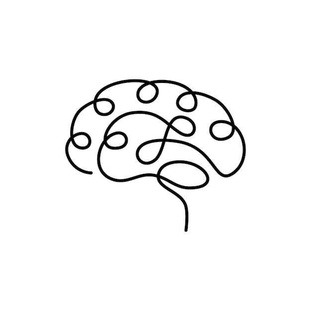 뇌 디자인 실루엣을 설명합니다. 로고 디자인. 손으로 그린 미니멀한 두뇌.