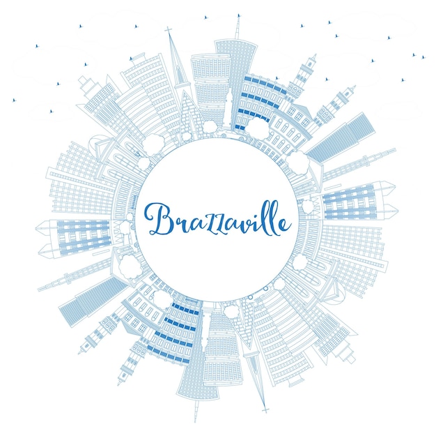 Profilo di brazzaville repubblica del congo dello skyline della città con edifici blu e copia space