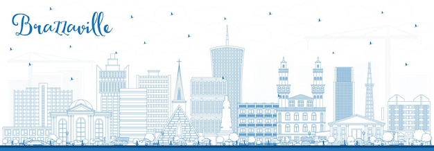 Outline Brazzaville Republic of Congo City Skyline with Blue Buildings. Vector Illustration. Business Travel and Tourism Concept with Historic Architecture. Brazzaville Cityscape with Landmarks.