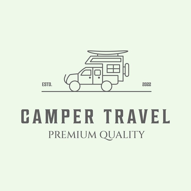 Outline camper travel logo line art minimalist vector illustration design icon