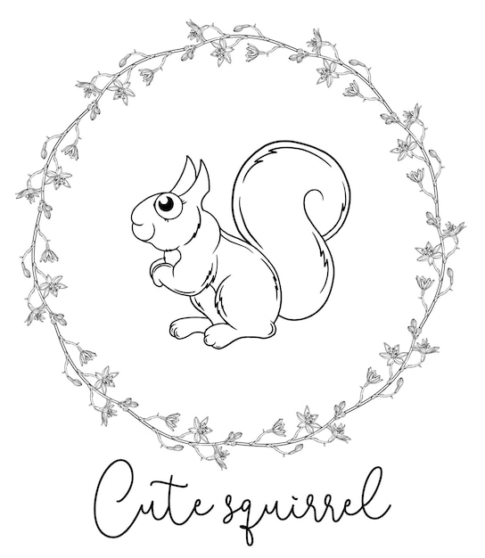 Descriva l'illustrazione del fumetto di uno scoiattolo. disegno in bianco e nero. scoiattolo.