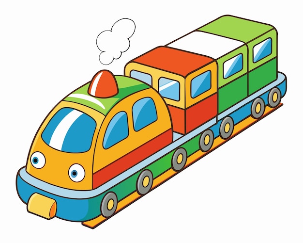 Vector outline cartoon train toy vector illustration on white background
