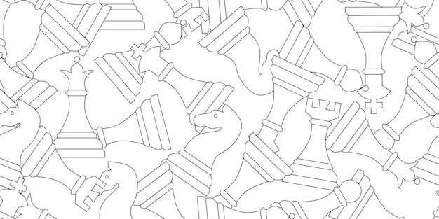 outline chess pieces seamless pattern