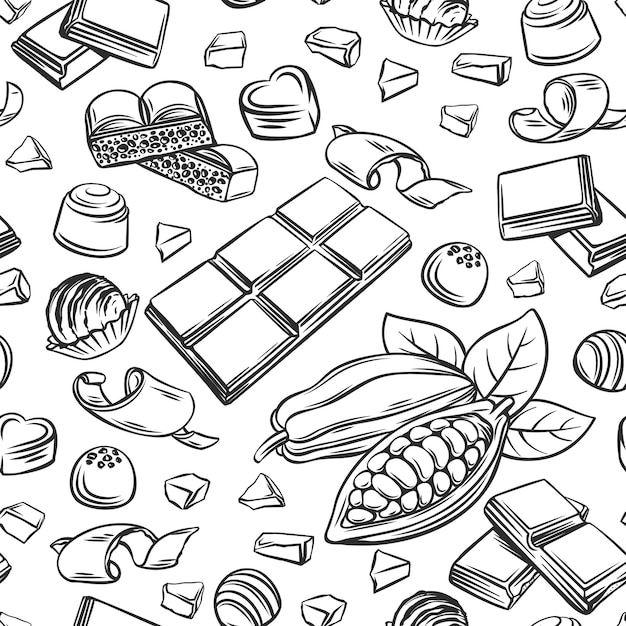 Vector outline chocolate seamless pattern