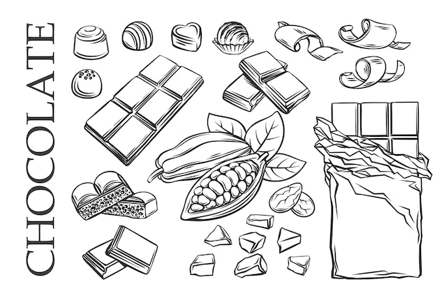 Vector outline chocolate set icons