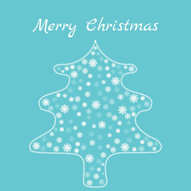 An outline of a Christmas tree with snowflakes and the inscription Merry Christmas Vector holiday card