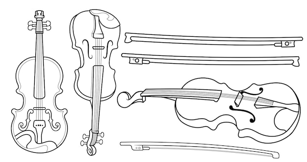 Outline Classic Violin and a Viola Playing Musical Instrument Beautiful band orchestra playing music