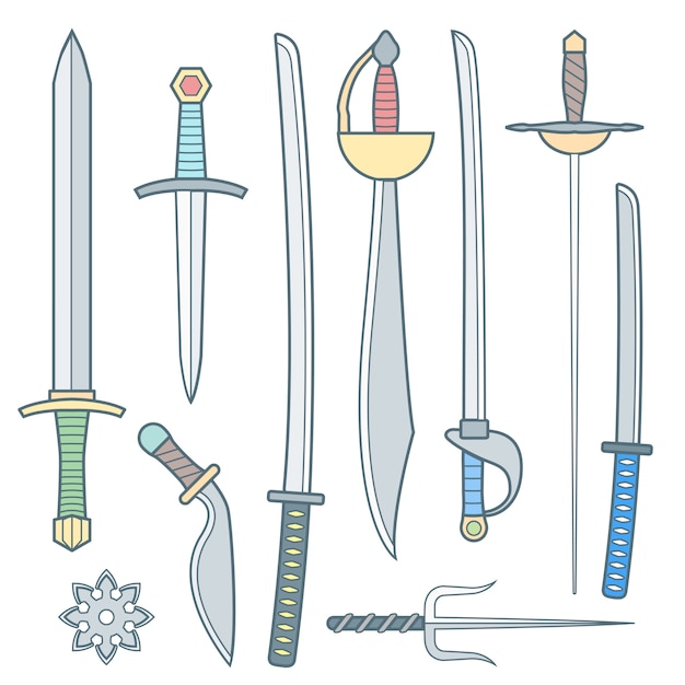 outline cold medieval weapons set