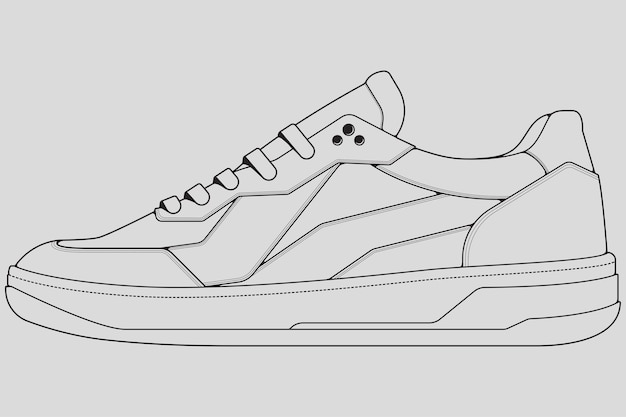 Outline cool sneakers shoes sneaker outline drawing vector sneakers drawn in a sketch style