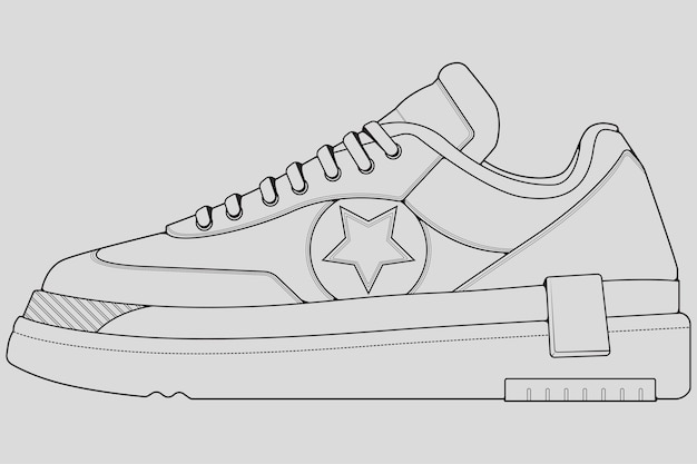 Outline Cool Sneakers Shoes sneaker outline drawing vector Sneakers drawn in a sketch style