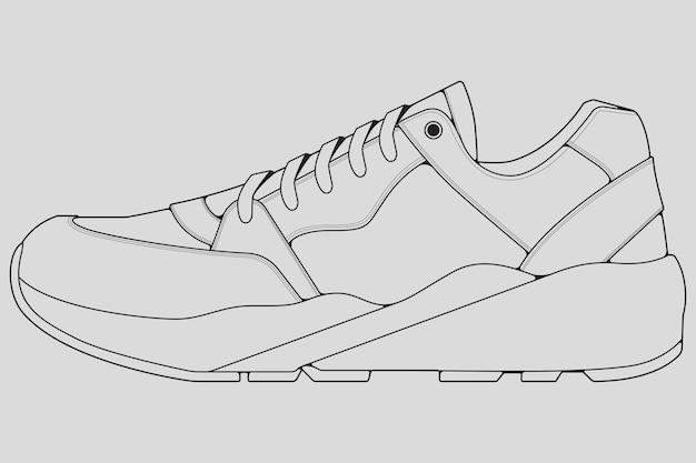 Контур крутых кроссовок Обувь вектор рисования контура кроссовок Кроссовки, нарисованные в стиле эскиза