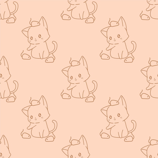 Vector outline cute cats cartoon seamless pattern