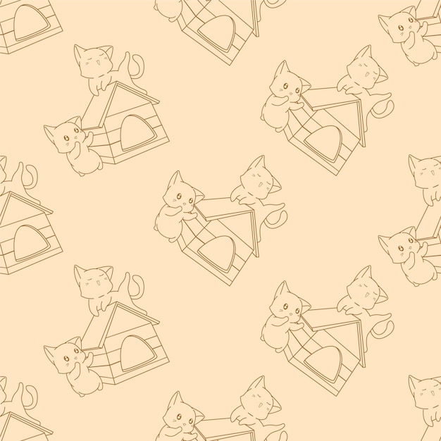 outline cute cats cartoon seamless pattern