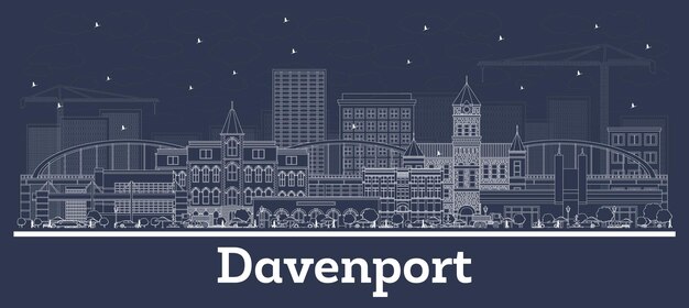 흰색 건물이 있는 Davenport Iowa USA 도시 스카이라인 개요