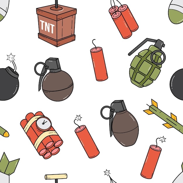 Contorno doodle bomba e granata modello senza cuciture