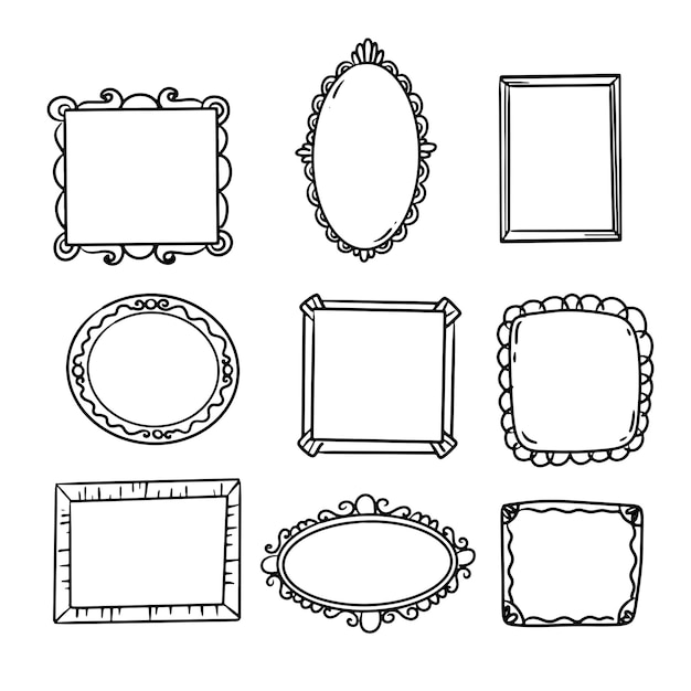 Outline doodle foto's frame set Eenvoudige grafische foto frame