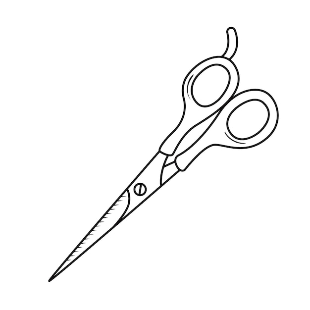 Контур векторной иллюстрации ножниц Ручной рисунок инструмента для стрижки Парикмахерское оборудование