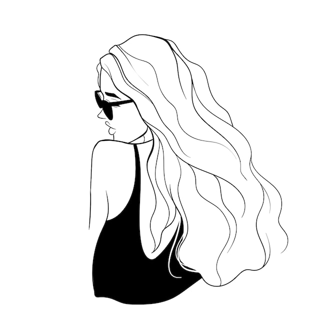 outline drawing of a girl