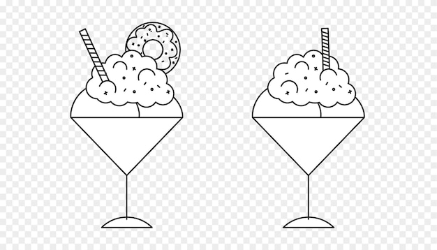 Contorno di disegno illustrazioni tazza di gelato con biscotto