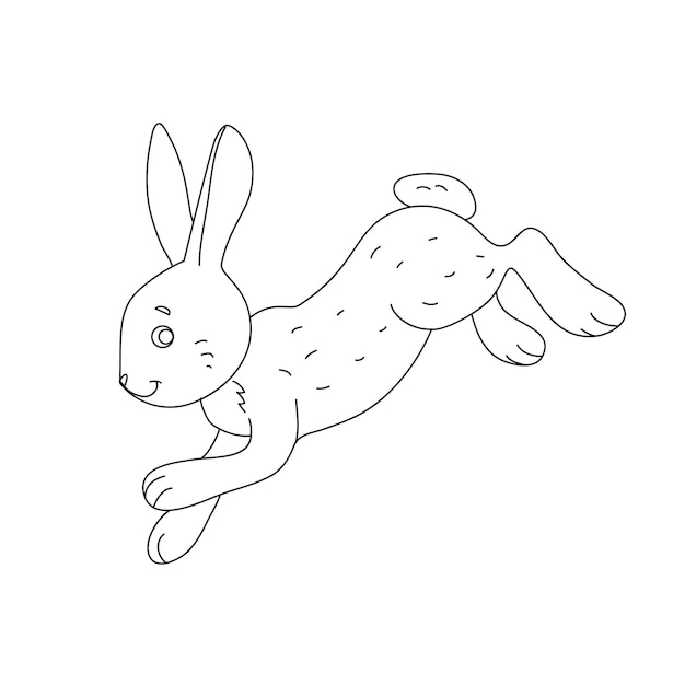 Vector outline drawing of a jumping cartoon hare