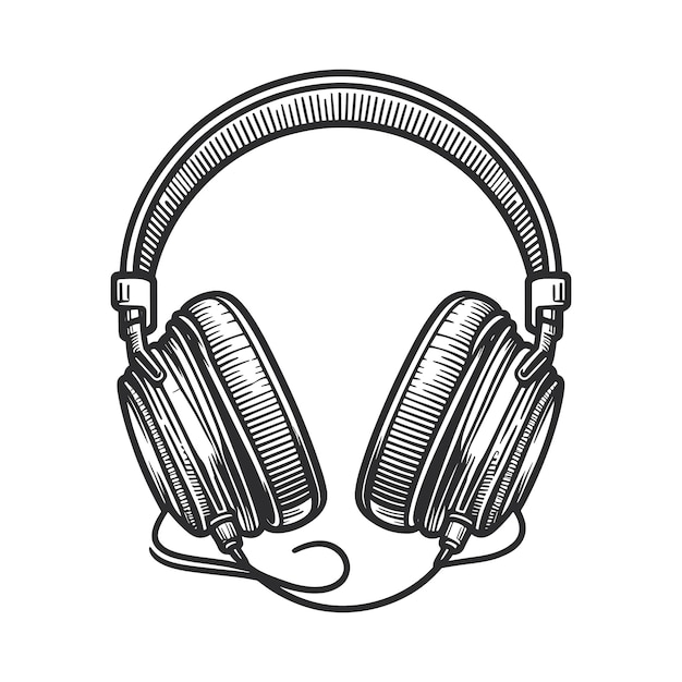 Outline drawing Sketch Headphones Vector illustration