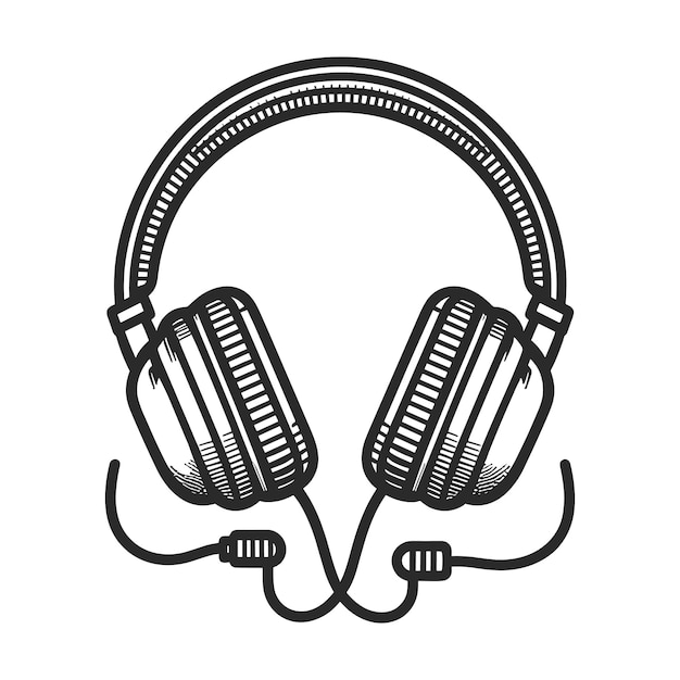 Outline drawing Sketch Headphones Vector illustration