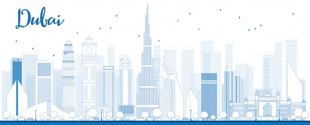 Delinea lo skyline della città di dubai con grattacieli blu