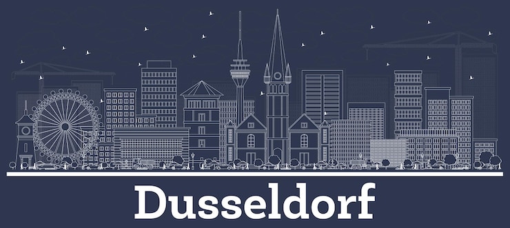 Vector outline dusseldorf germany city skyline with white buildings. vector illustration. business travel and concept with historic architecture. dusseldorf cityscape with landmarks.