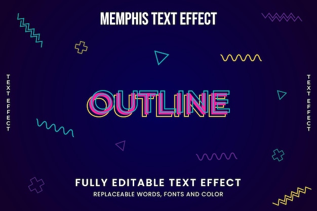 Outline editable vector text effect, memphis style
