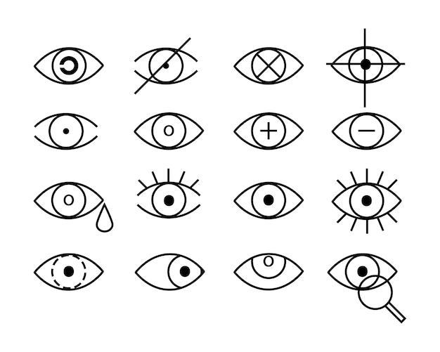 Outline eye icons open and closed eyes images sleeping eye shapes with eyelash vector supervision and searching signs