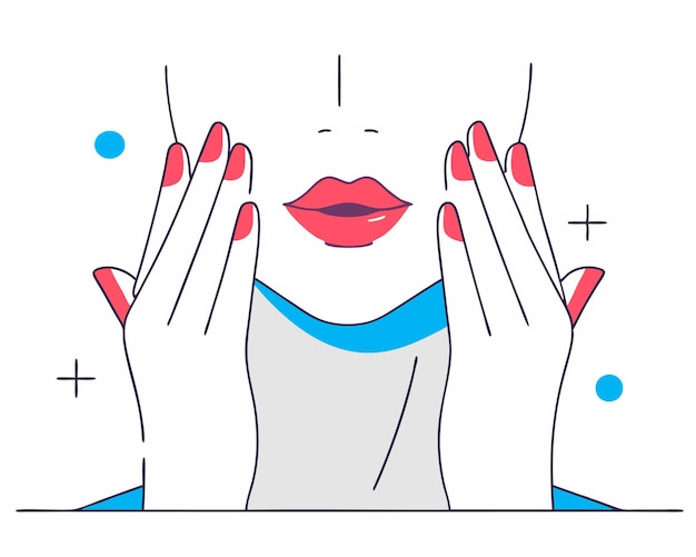 Outline face with red lips and nails illustration
