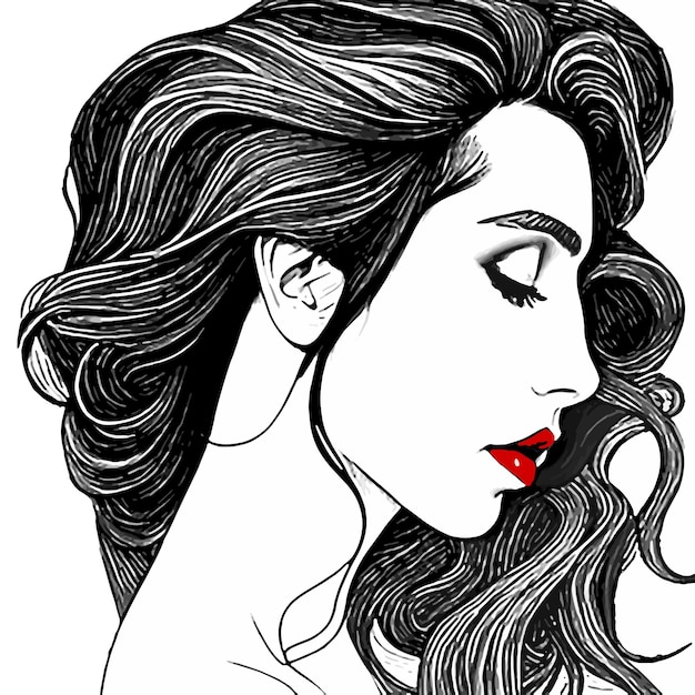 Vector outline face with red lips