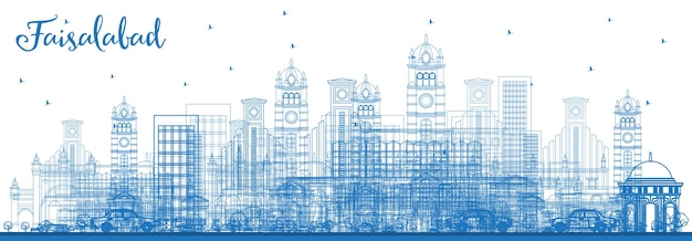 Контур города Фейсалабад Пакистан с голубыми зданиями Векторная иллюстрация Концепция деловых поездок и туризма с современной архитектурой Городской пейзаж Фейсалабада с достопримечательностями