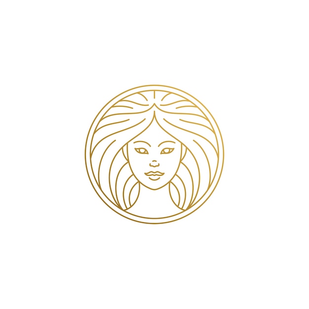 細い線で描かれた円の手描きで女性の顔のロゴの輪郭を描く