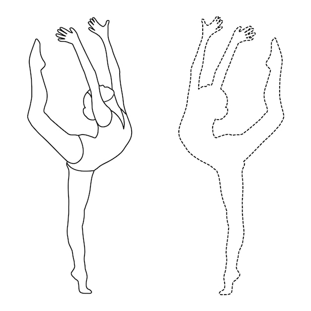Outline figure of a gymnast in a sports pose Gym girl silhouette sketch Gymnastics