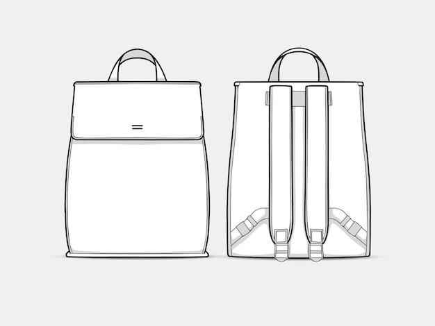 Vector outline flap squared shaped backpack fashion collections