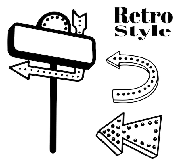 Vector outline flat retro theater sign collection vector