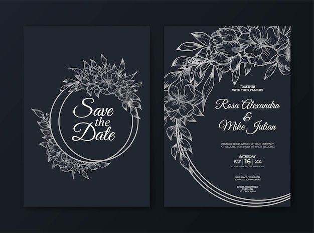 Outline floral wedding invitation template