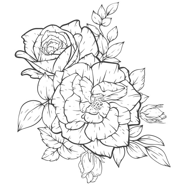 Vector outline flower bouqet arrangement decoration