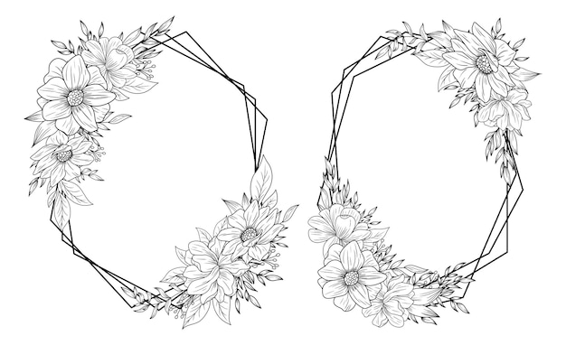 Outline flower frame hand drawn decoration