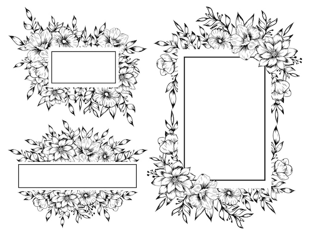 Outline flower frame hand drawn decoration